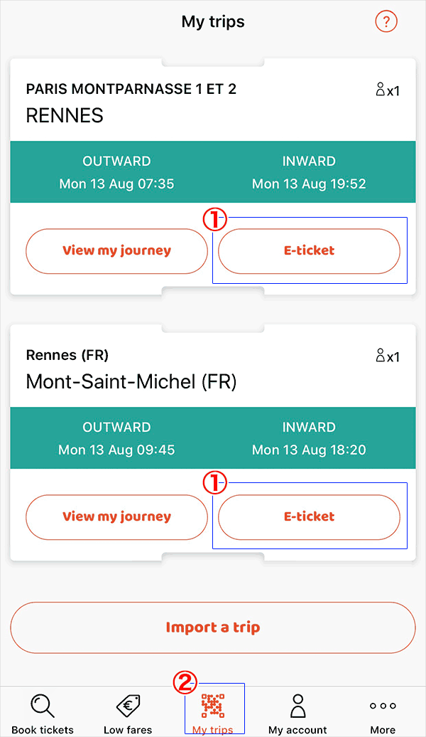 SNCFアプリのチケット確認方法