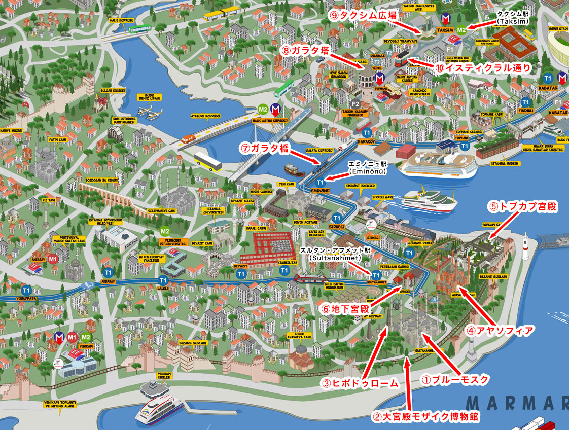 イスタンブールの地図と1日目の観光ルート