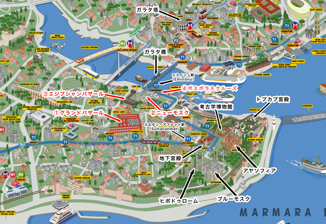 イスタンブールの地図と2日目の観光ルート