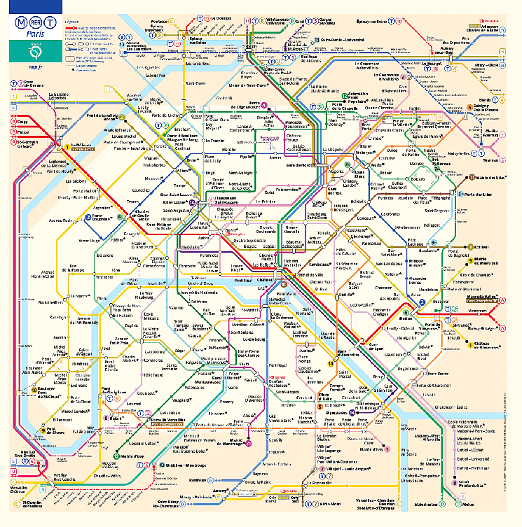 パリ市内 地下鉄・RER 全路線図
