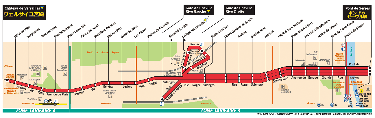 RATP 171番のバス路線図