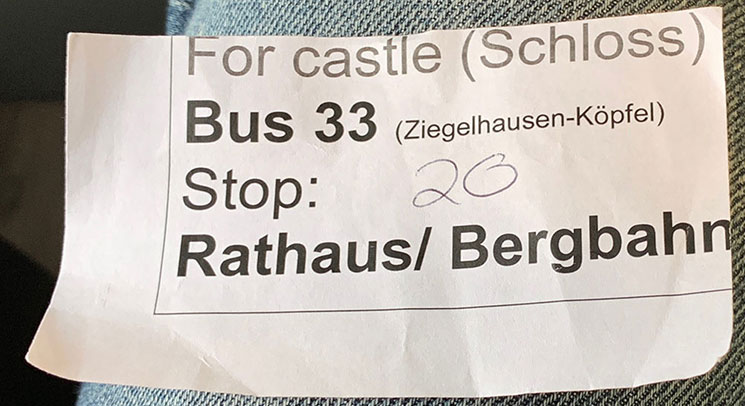 インフォメーションで貰ったバス番号のメモ