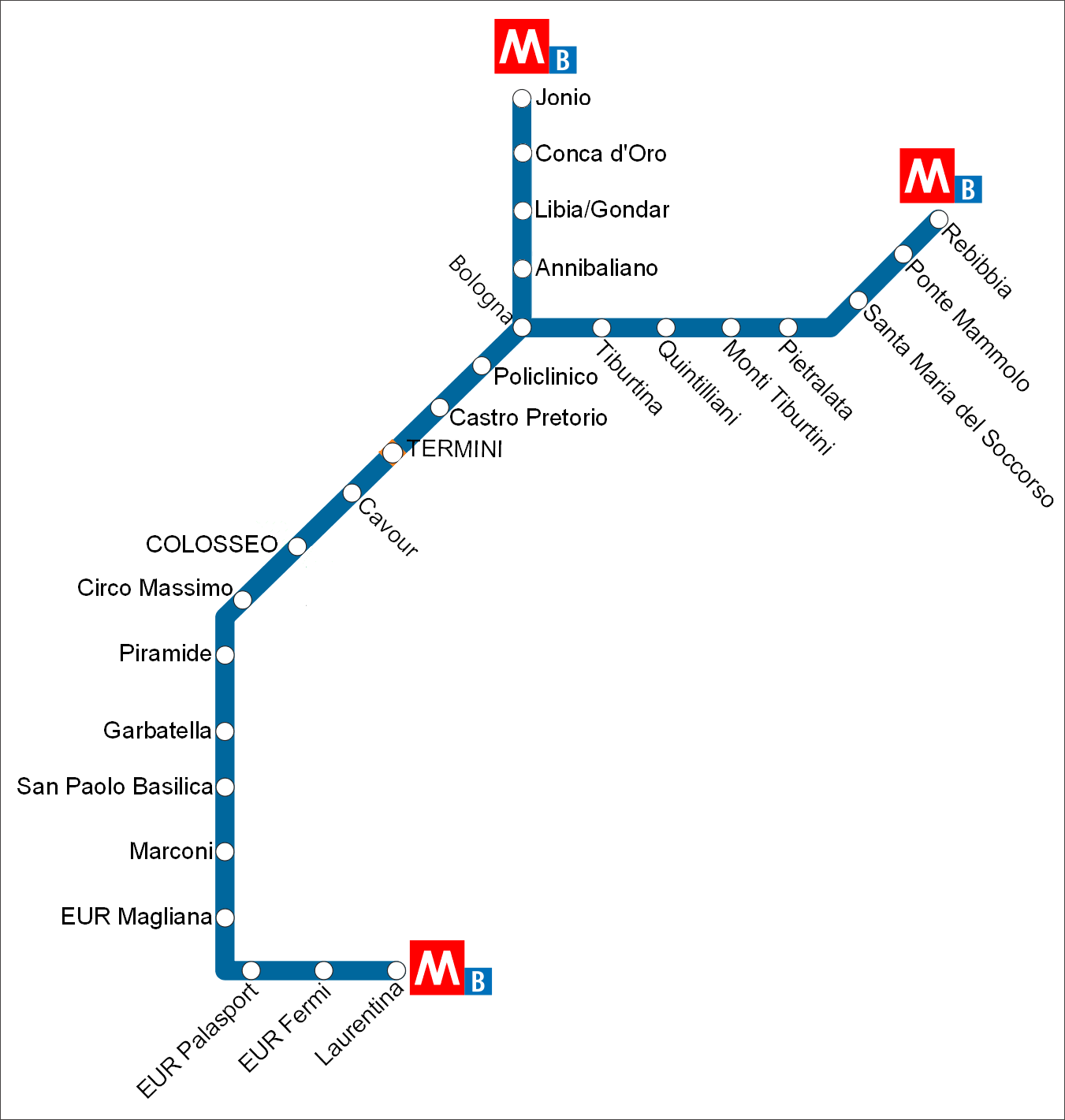 ローマ 地下鉄B線の路線図