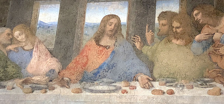 オリジナルの「最後の晩餐」の壁画 イエスとマグダラのマリア