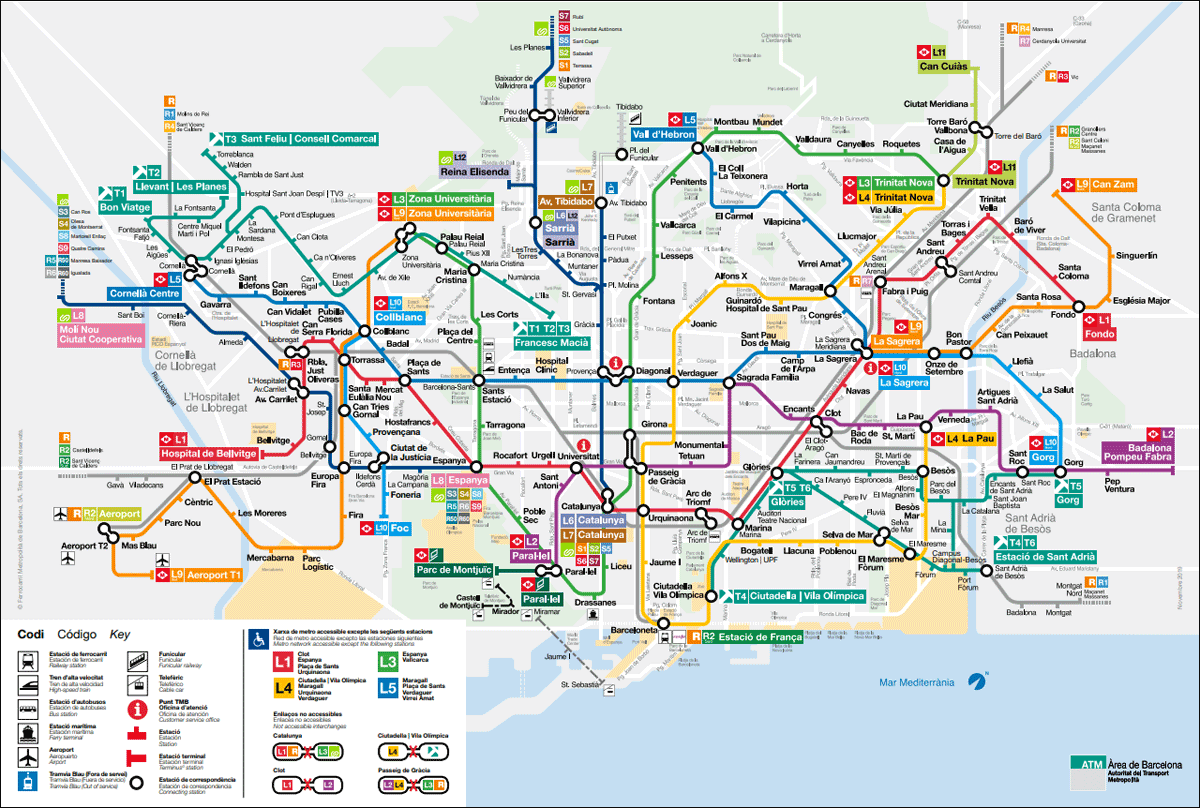 バルセロナ地下鉄 全路線図