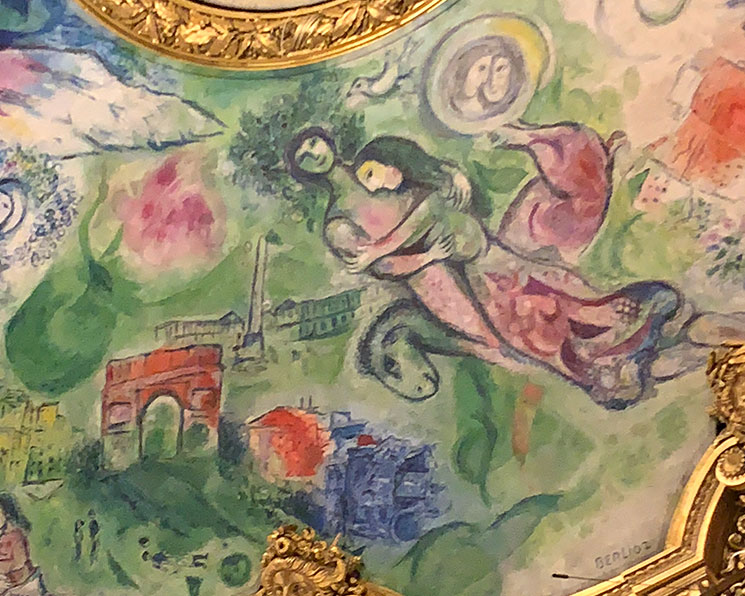 マルク・シャガールの天井画「夢の花束」の「ロメオとジュリエット」