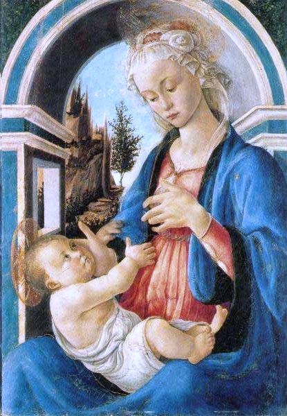 二人の天使と洗礼者ヨハネと聖母子（Madonna and Child）- ボッティチェッリ作