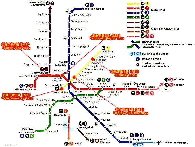 ブダペスト地下鉄 路線図