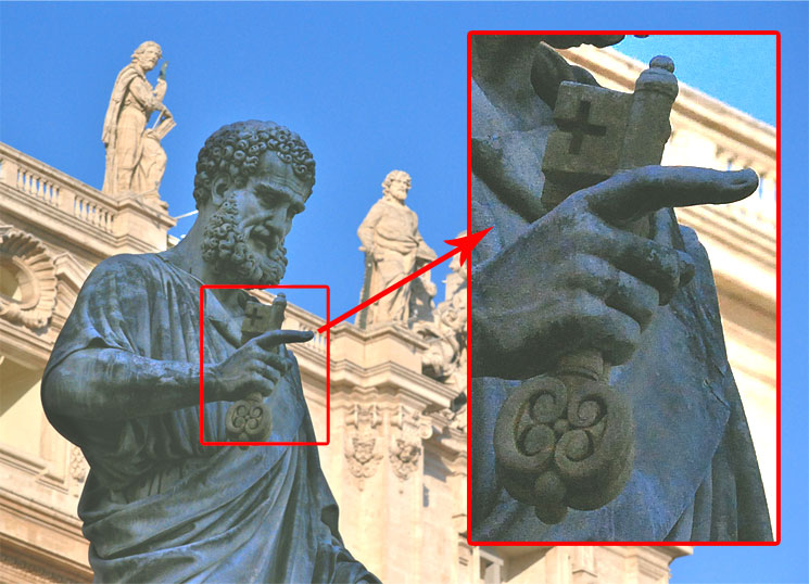 聖ペテロ像と右手に握る天国の鍵
