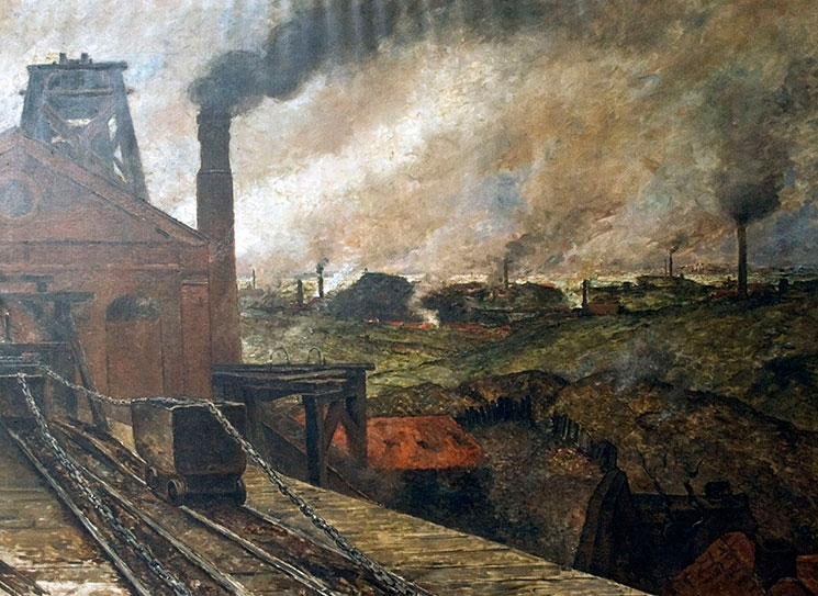 ボリナージュの炭坑街を描いた絵。