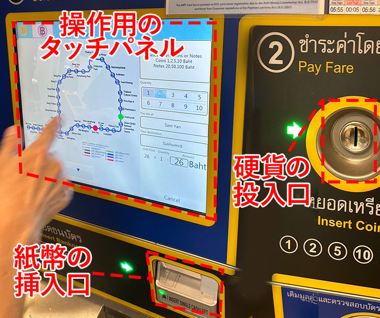 MRTの自動券売機の部位説明