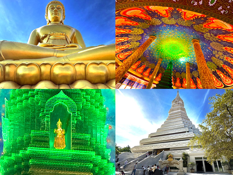 ワットパクナムの黄金仏像、ガラスの仏舎利塔、大仏塔などの見どころ