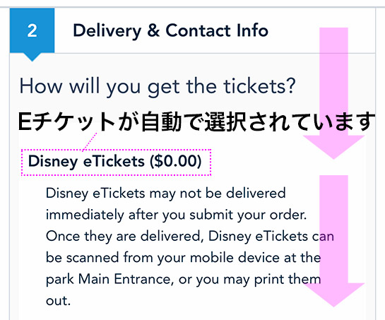 Disney eTickets（ディズニーEチケット）の選択画面