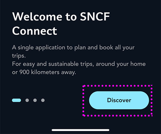 SNCFの公式アプリの初期設定画面 