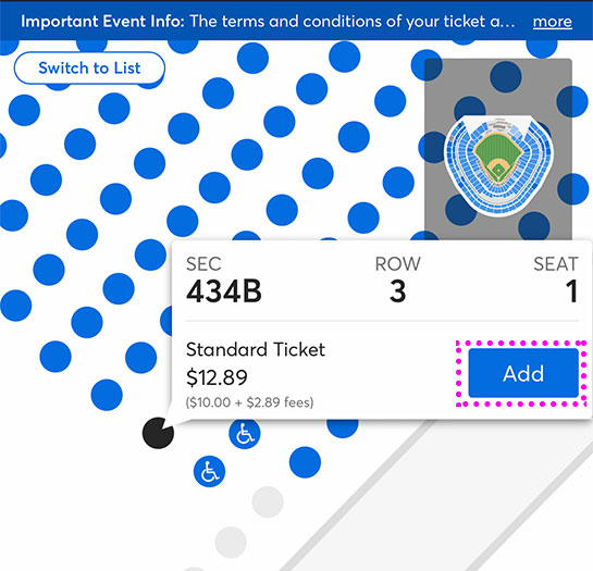 ヤンキーススタジアムの全体図 - 座席の選択画面
