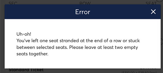 座席選択の「Error」表示