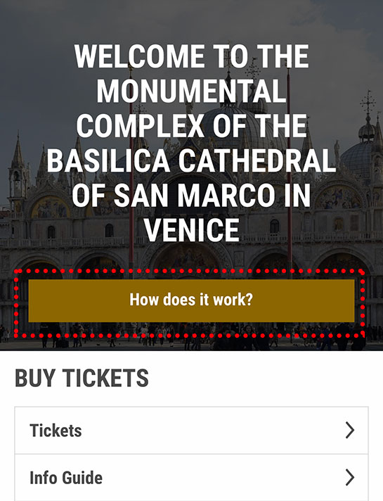 サン・マルコ寺院のチケット予約ページのメニュー