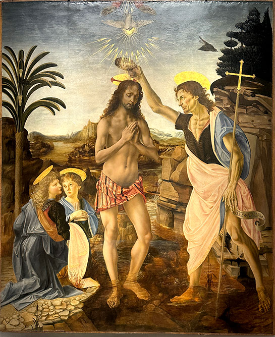 キリストの洗礼 - アンドレア・デル・ヴェロッキオとレオナルド・ダ・ヴィンチ作（1470-1475年）