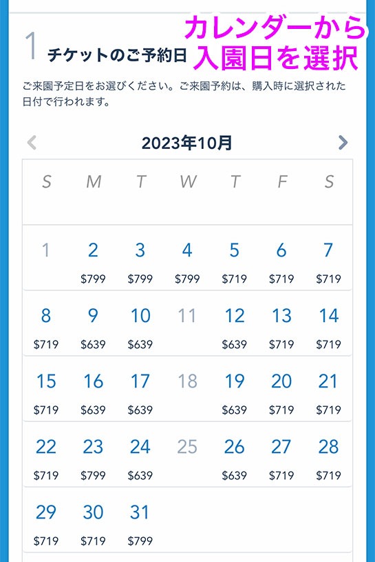 【香港 ディズニーランド】の公式サイト - 入園予約用の日付選択カレンダー