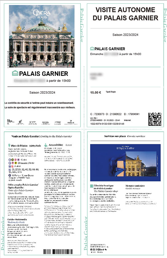 オペラ・ガルニエ公式サイト セルフガイドツアーのプリントアウト用チケット