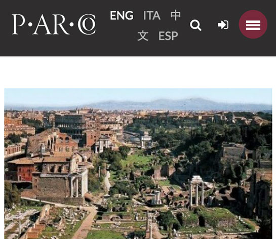 コロッセオ公式チケット予約ページ「Parco Archeologico del Colosseo」のTOP画面
