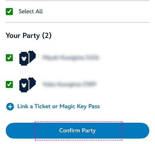 選択確定後「Confirm Party」ボタンをタップ。