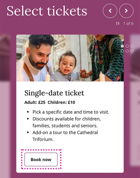 セントポール大聖堂の公式サイト「Single-date ticket」の項目