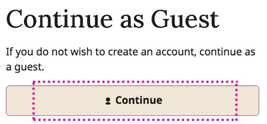 「Continue as Guest（ゲストとして続行）」にて予約を進行sルウので、下の「Continue」ボタンをタップ