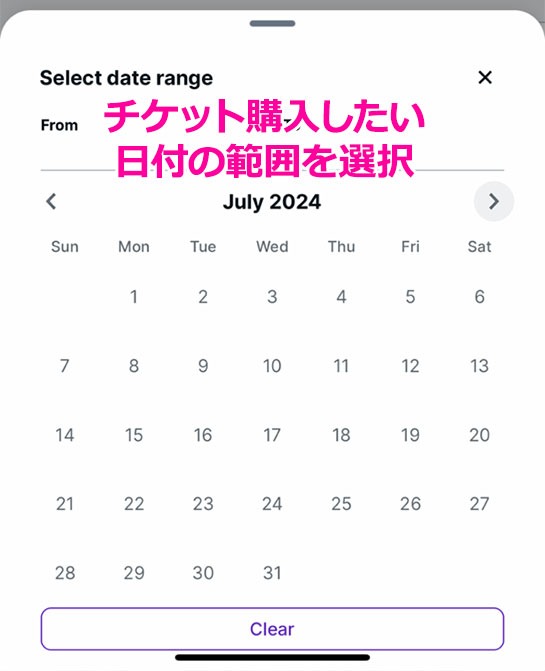 「StubHub」ドジャースのチケット販売ページ - 表示日程の抽出カレンダー