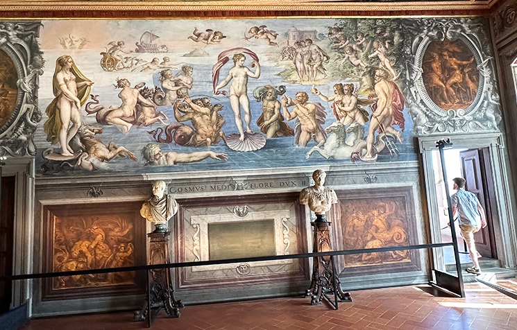 ヴェッキオ宮殿 四元素の間の絵画「ヴィーナスが浮かぶ水の景色」