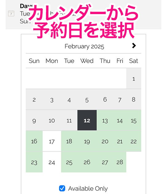 サンタンジェロ城の正規予約サイト - カレンダーから「予約日」を選択。