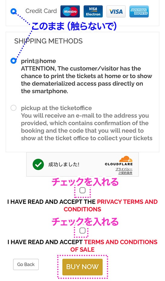 サンタンジェロ城の正規予約サイト - お支払い方法とチケットの受け取り方法の選択項目など