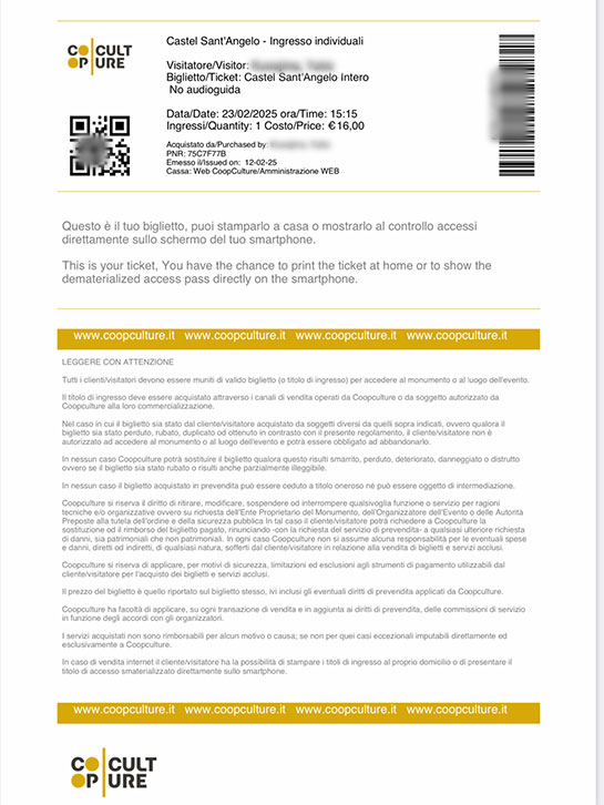 サンタンジェロ城の予約書