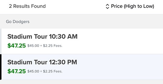 スタジアムツアーの予約ページ - 時間帯の選択