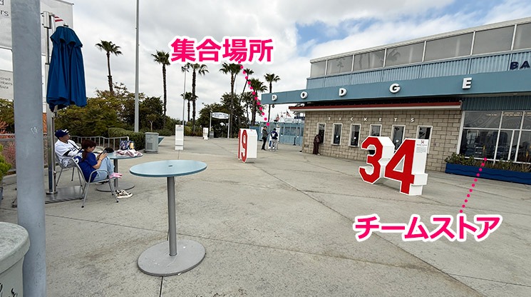 スタジアムツアーの集合場所とチームストアの位置関係