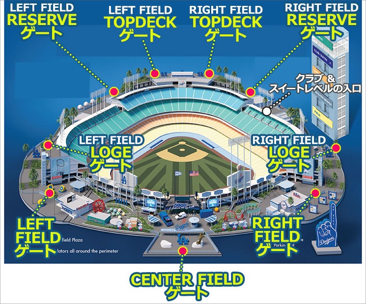 ドジャースタジアム 入場ゲートマップ