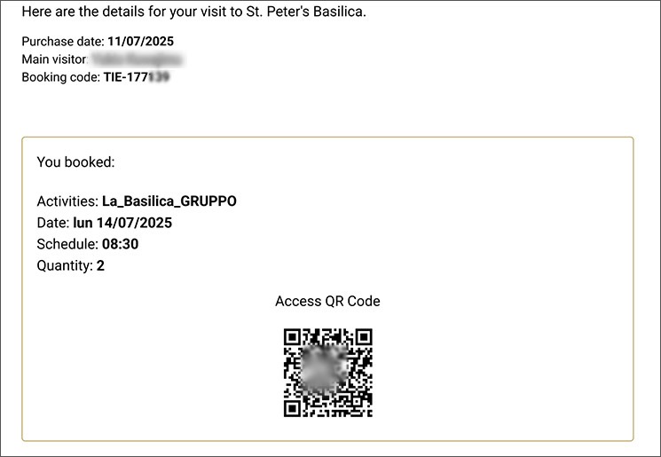 サン・ピエトロ大聖堂のQRコード付き入場チケット