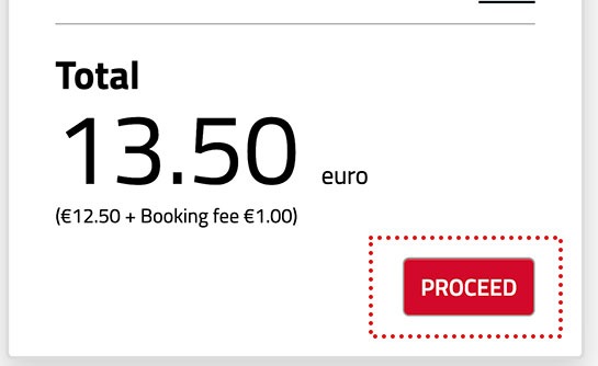 ヴェッキオ宮殿公式予約ページ - ページ下部の「PROCEED」ボタンをタップ