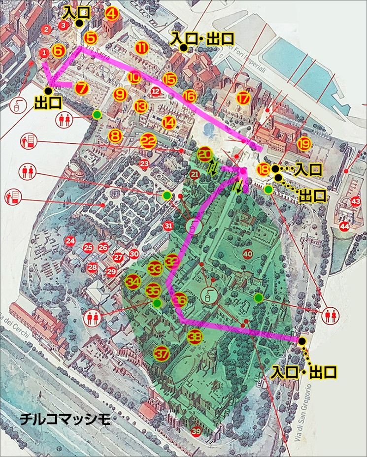 フォロ・ロマーノとパラティーノの丘のエリアマップ