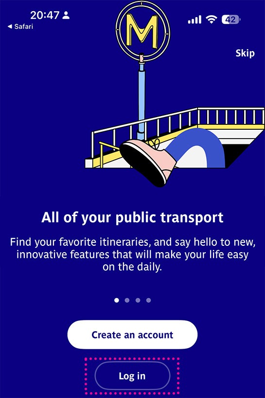 「Bonjour RATP」のログイン選択画面