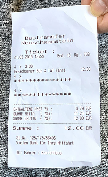 シャトルバスの乗車チケット