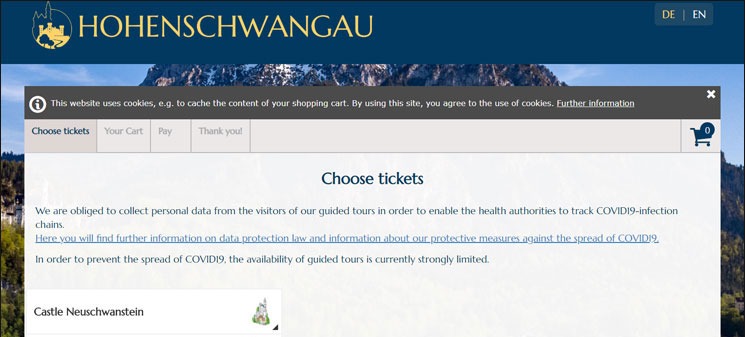 ノイシュヴァンシュタイン城の公式チケット予約ページ