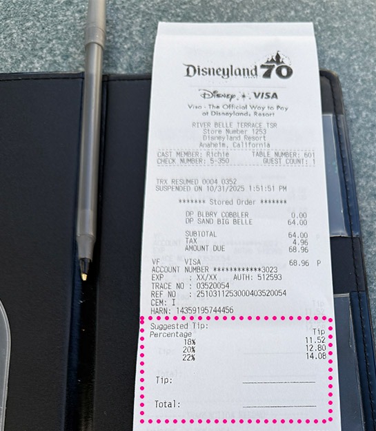 リバーベル・テラスのレシート - チップの項目