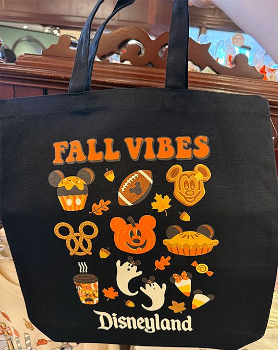 黒地にパンプキンやゴーストが描かれた『FALL VIBES』トートバッグ