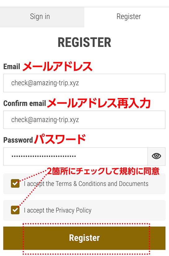 サン・マルコ寺院のチケット予約ページ -アカウント登録用の入力項目