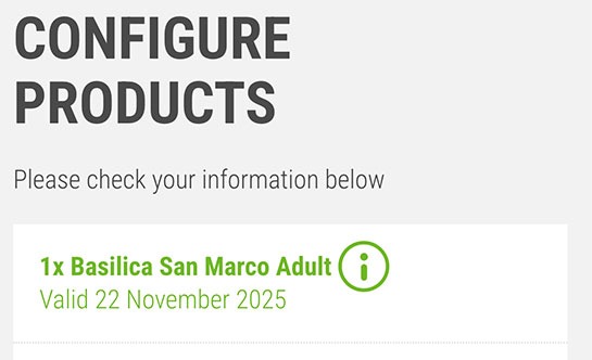 サン・マルコ寺院のチケット予約 -「CONFIGURE PRODUCTS」ページ