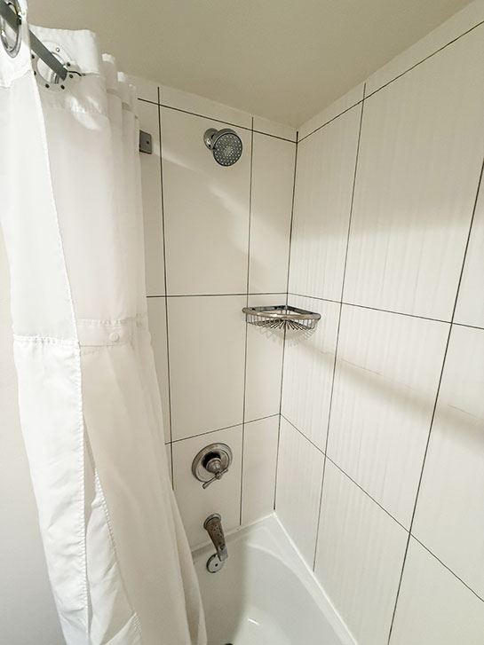 アルパイン イン バスルーム内バスタブと固定式のシャワー