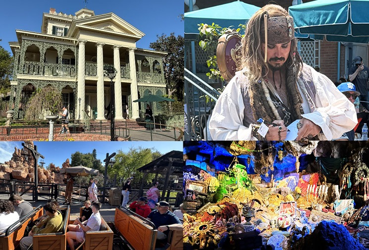 ディズニーランドパーク ホーンテッドマンションの外観、ビッグサンダーマウンテンの搭乗風景、ジャックスパローのグリーティング風景など