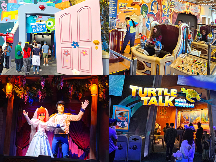 カリフォルニア・ディズニー子供向けアトラクション「モンスターズ・インク」「トイ・ストーリー」「リトル・マーメイド」「タートル・トーク」の紹介画像