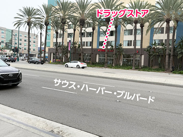 デザート パームズ ホテル ＆ スイーツ前の大通り「サウス・ハーバー・ブルバード」